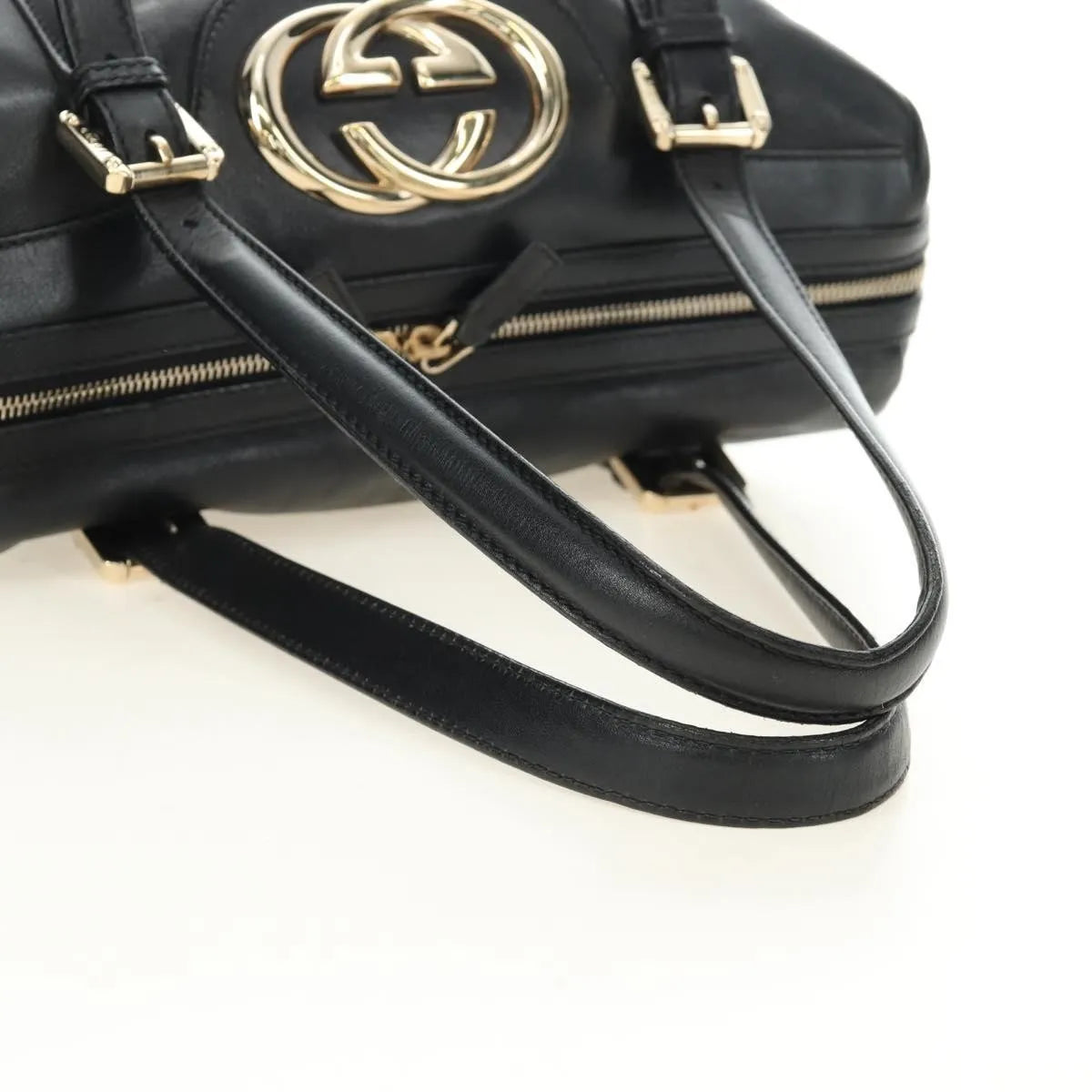 Gucci Britt Boston Duffle Leather Black Leather Handbag (Pre-Owned)