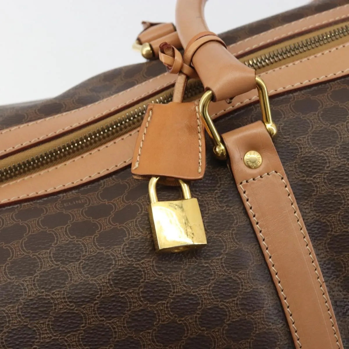 Celine Vintage Macadam Boston Canvas And Leather Brown Canvas Handbag (Pre-Owned)