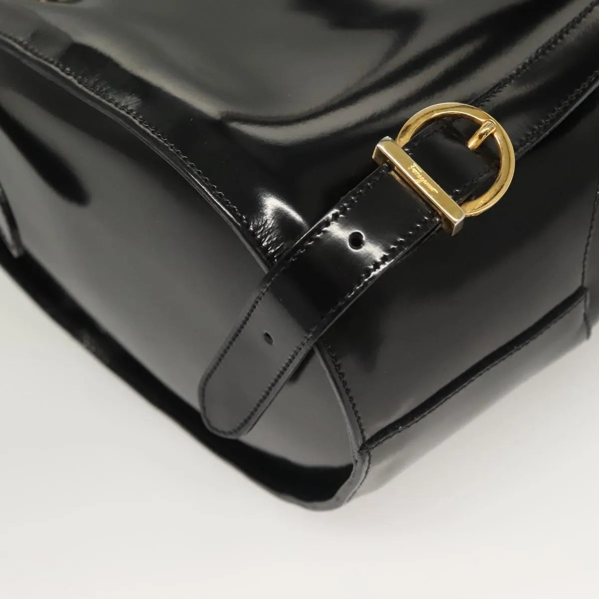 Salvatore Ferragamo Gancini Patent Leather Black Patent_Leather Backpack Bag (Pre-Owned)