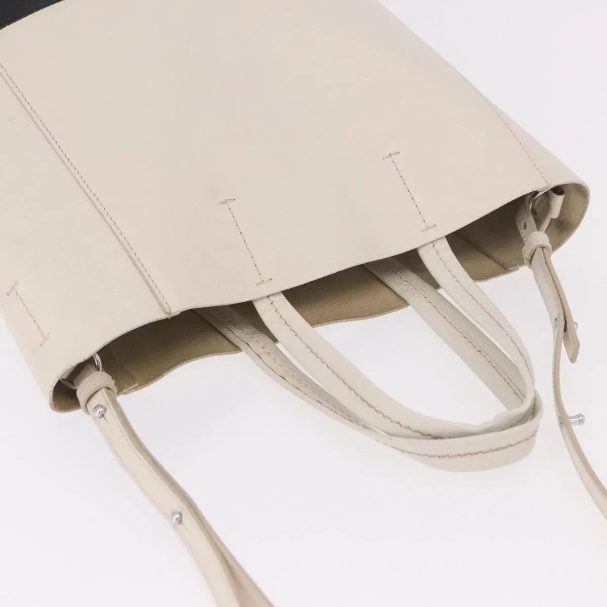 Celine Vertical Bi-Cabas Tote Leather White Leather Tote Bag Bag (Pre-Owned)