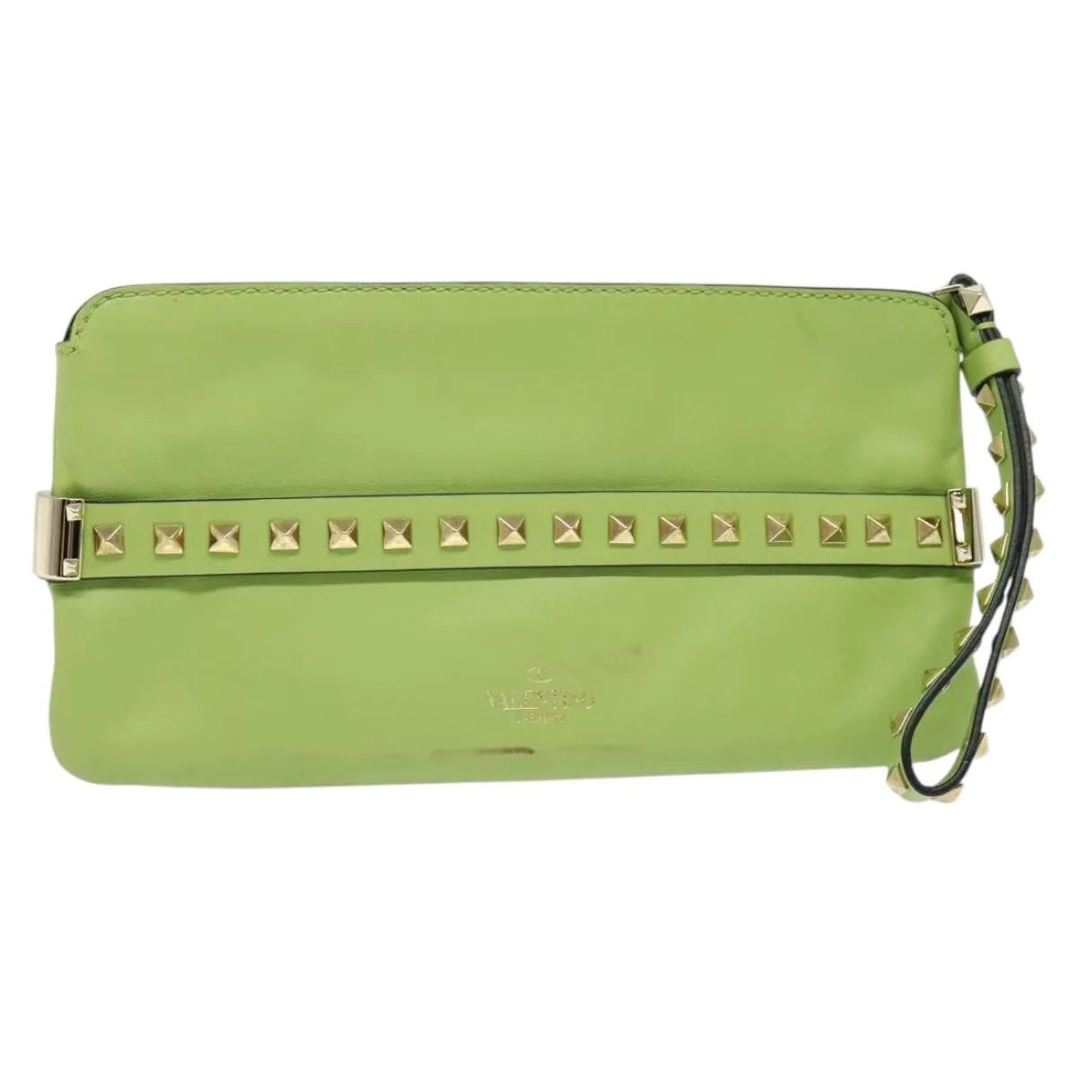 Valentino Garavani Rockstud Wristlet Leather Green Leather Clutche & Pouche Bag (Pre-Owned)