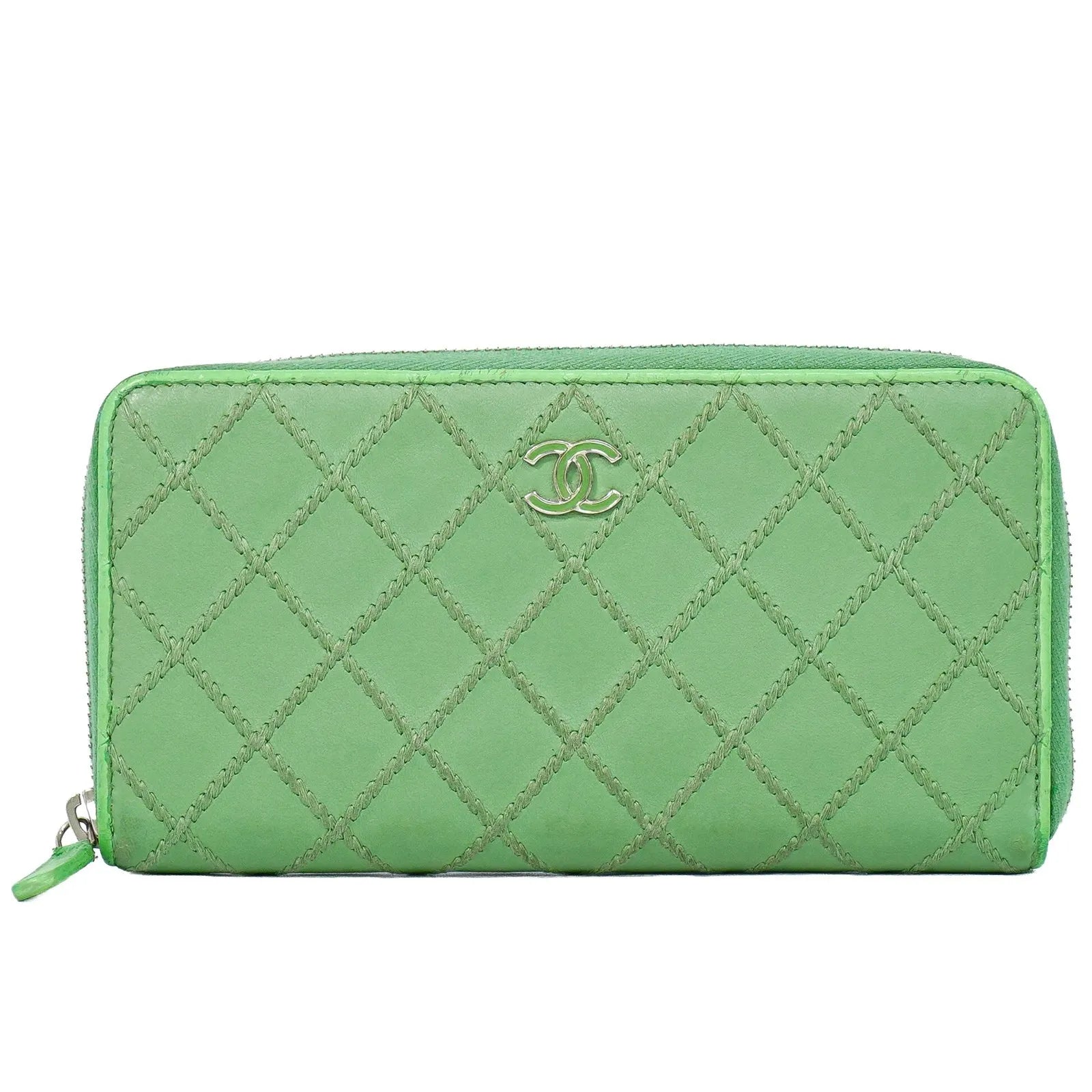 Chanel Wild Stitch Topics Wallet Lambskin Green Leather Wallets Accessory (Pre-Owned)