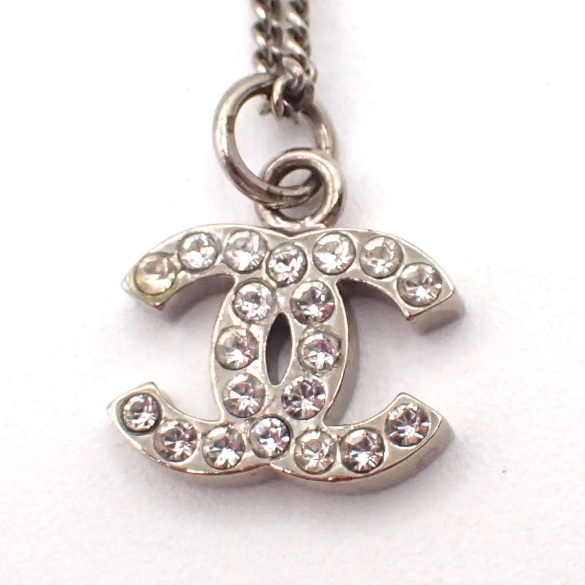 Chanel Vintage Cc Logo Chain Charm Pendant Silver Plated Silver Silver_Plated Necklace Jewelry (Pre-Owned)