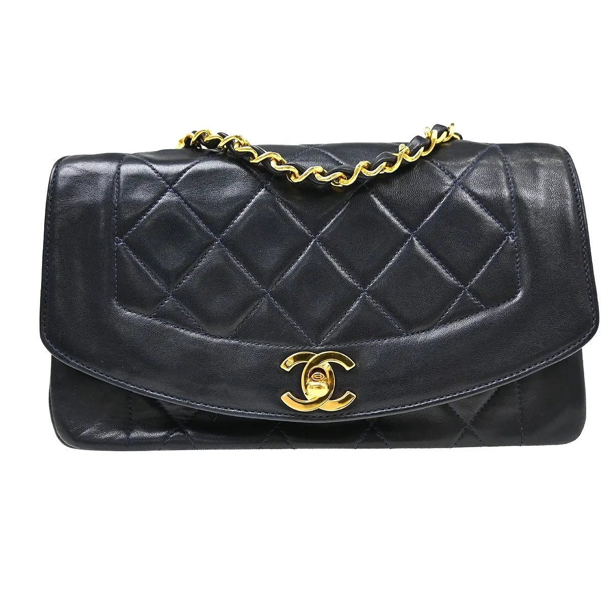 Chanel Vintage Diana Flap Quilted Lambskin Navy Leather Shoulder Bag Bag (Pre-Owned)