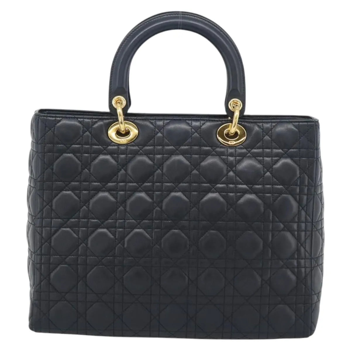 Christian Dior Lady Dior Cannage Quilt Lambskin Black Leather Handbag (Pre-Owned)