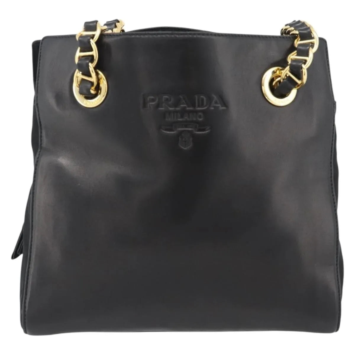 Prada Vintage Nappa Chain Tote Leather Black Leather Shoulder Bag Bag (Pre-Owned)