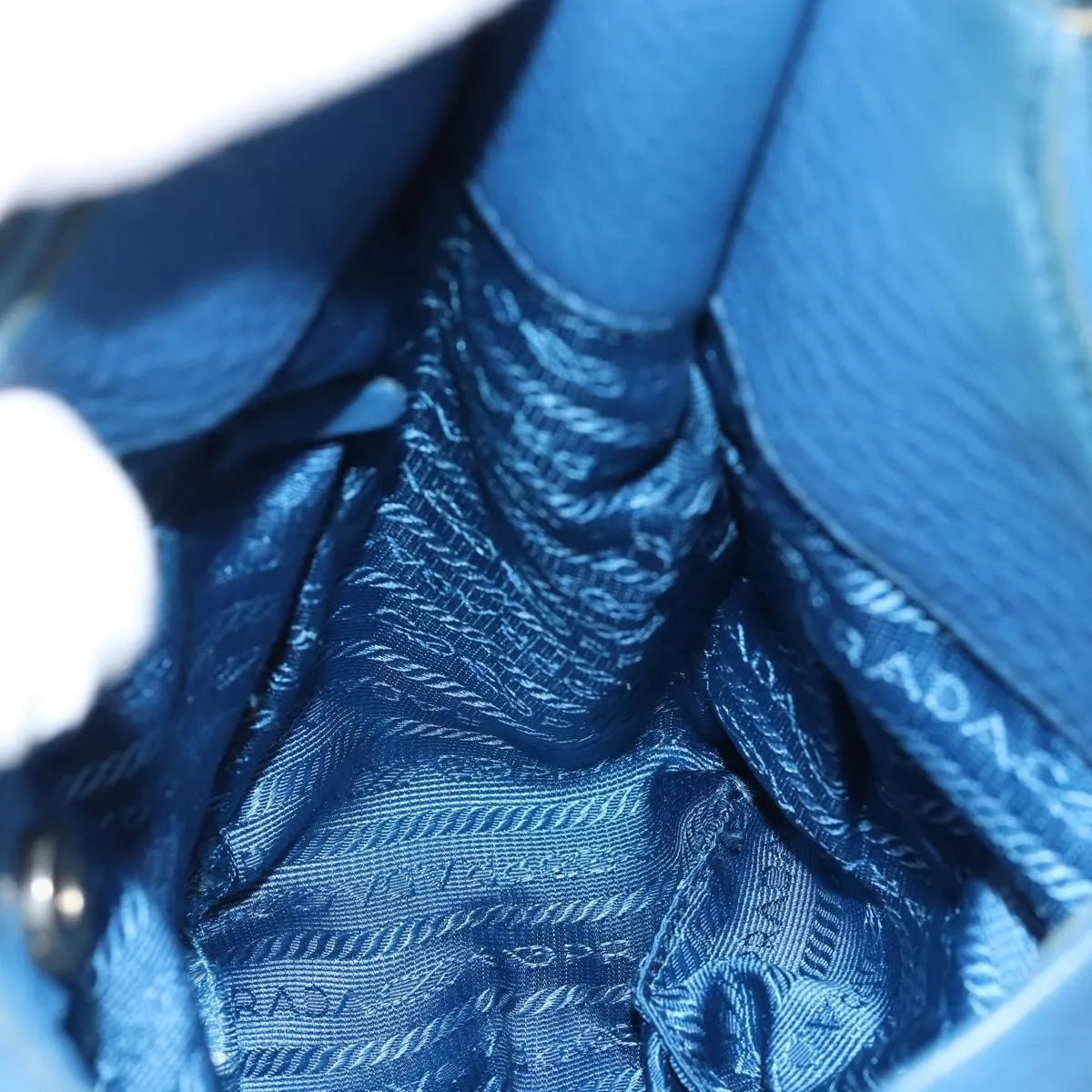 Prada Vitello Daino Convertible Tote Vitello Daino Blue Leather Handbag (Pre-Owned)
