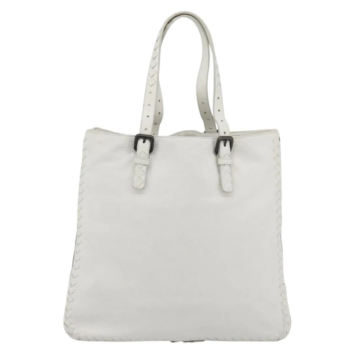 Bottega Veneta Belted Tote Intrecciato Nappa White Leather Tote Bag Bag (Pre-Owned)