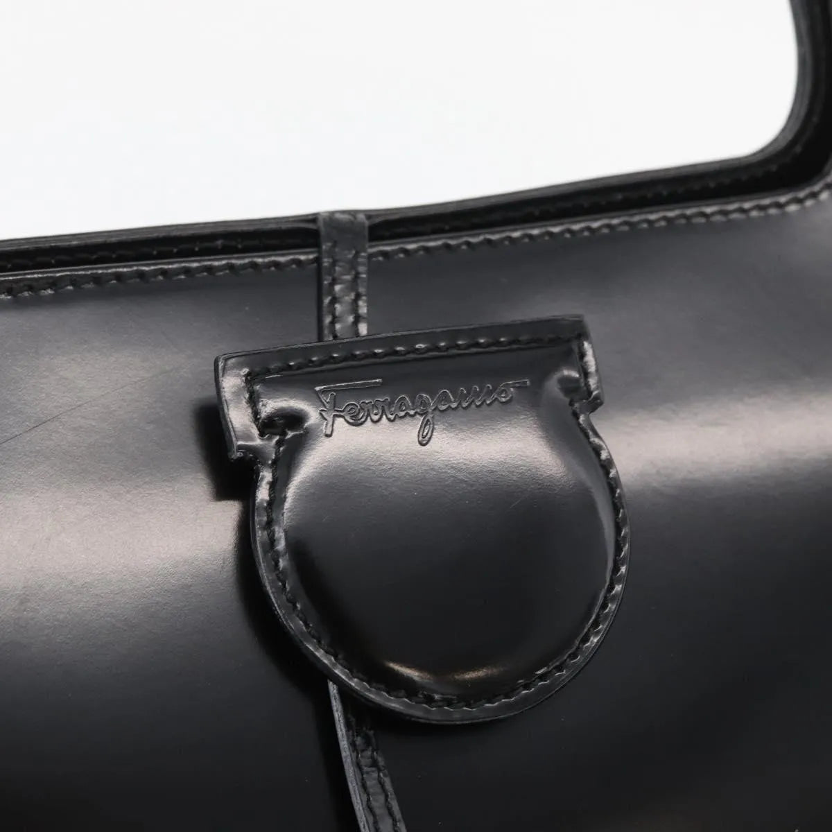 Salvatore Ferragamo Gancini Tote Patent Leather Black Patent_Leather Tote Bag Bag (Pre-Owned)