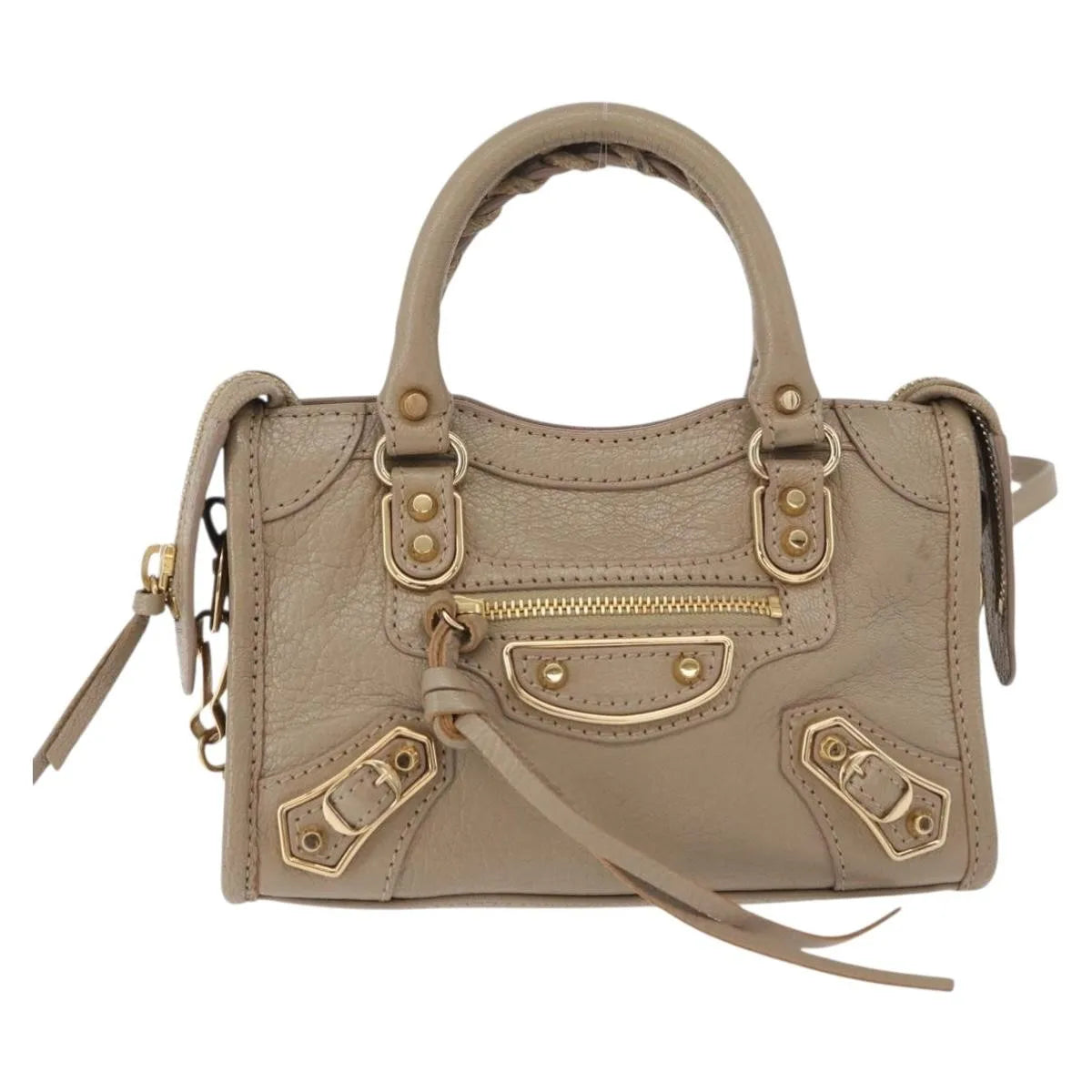 Balenciaga City Classic Studs Leather Beige Leather Handbag (Pre-Owned)