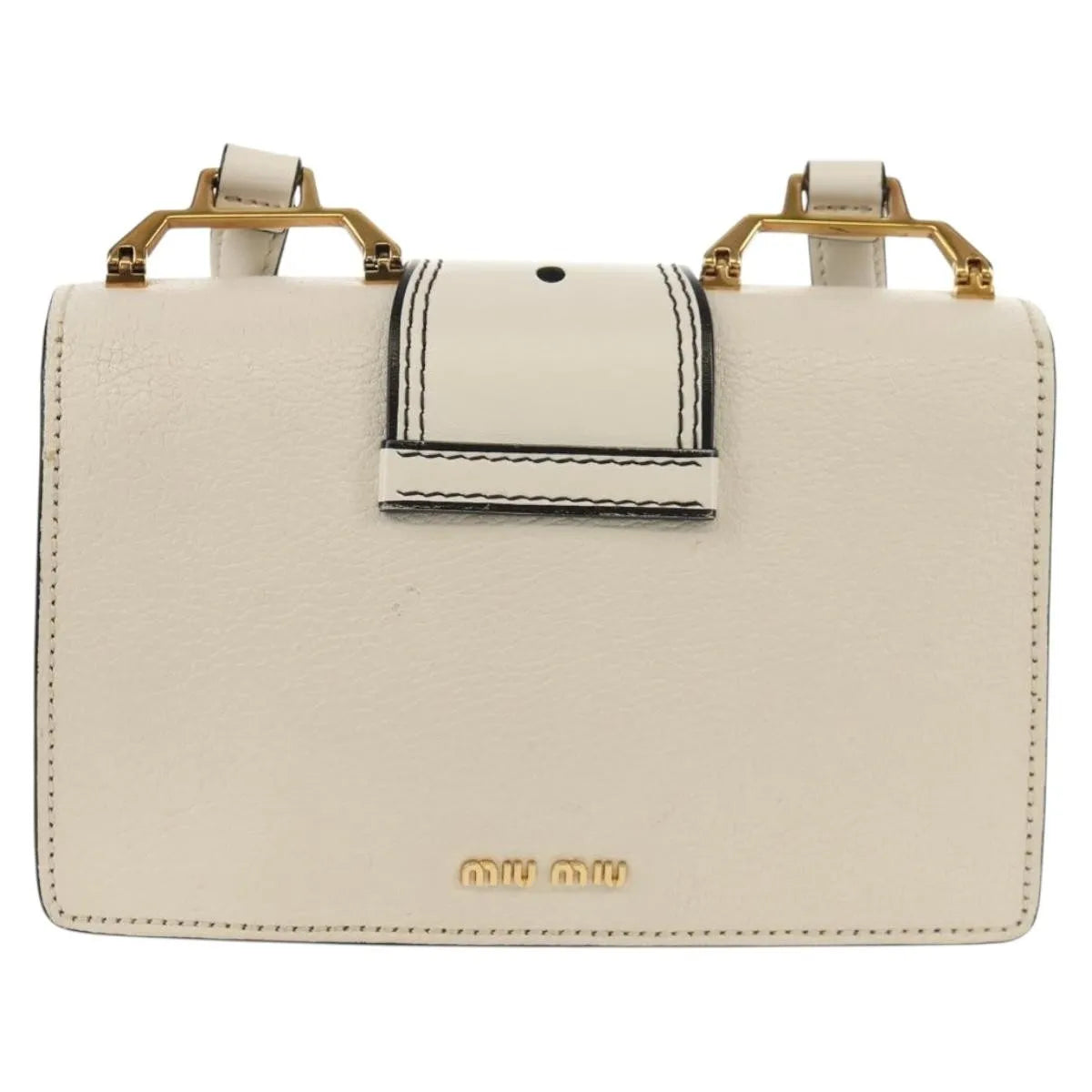 Miu Miu Madras Crystal Buckle Leather White Leather Shoulder Bag Bag (Pre-Owned)