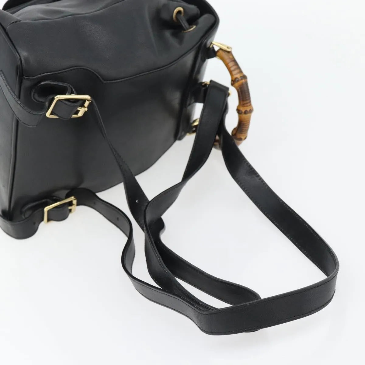 Gucci Vintage Bamboo Leather Black Leather Backpack Bag (Pre-Owned)