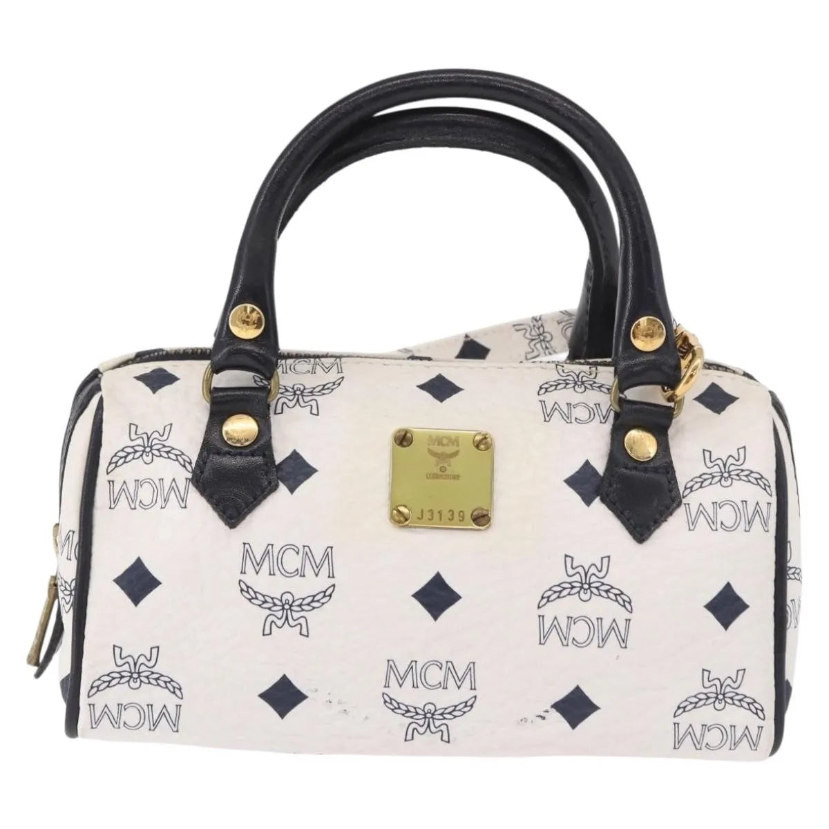 MCM Visetos Leather White Leather Handbag (Pre-Owned)