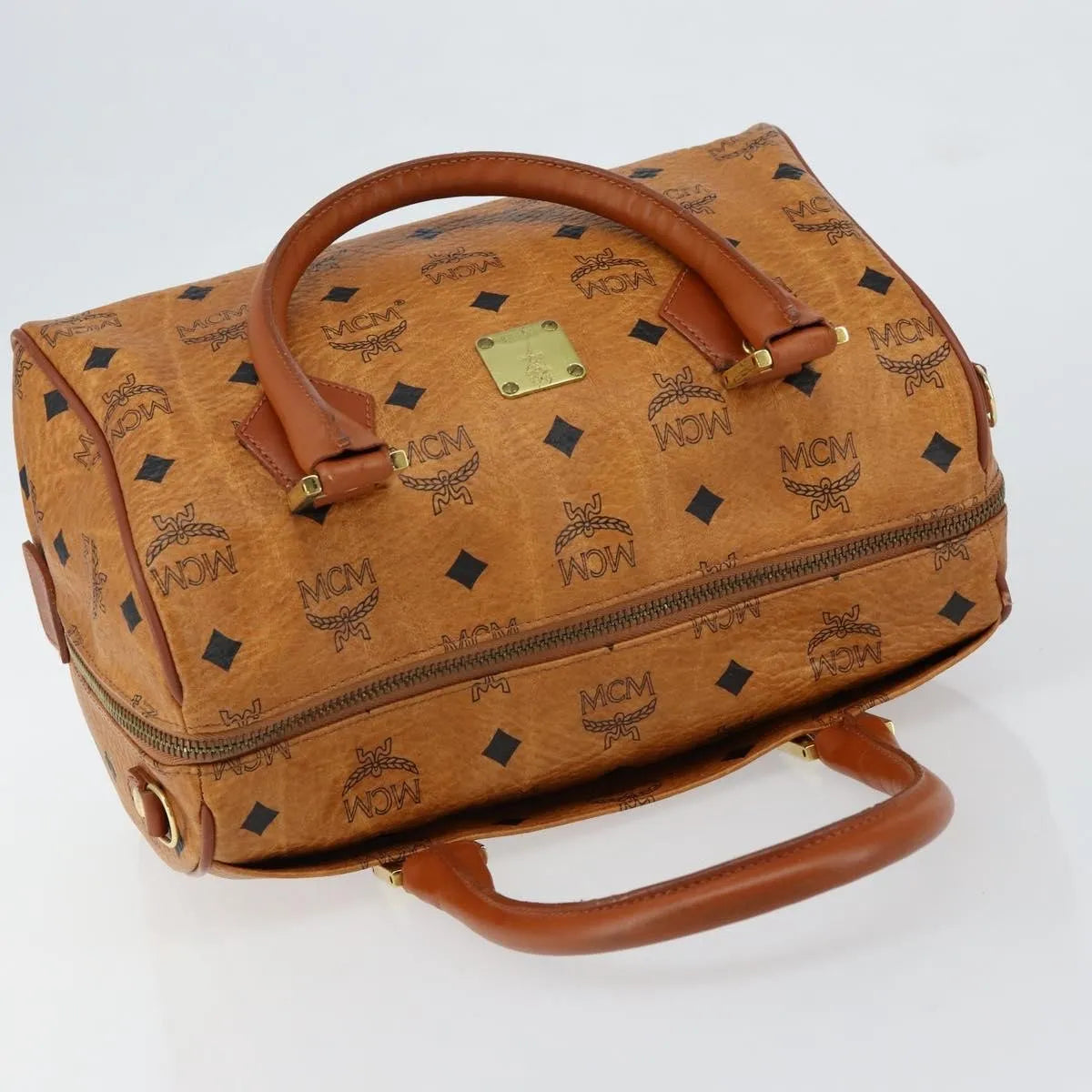 MCM Visetos Logogramme Canvas And Leather Brown Leather Handbag (Pre-Owned)
