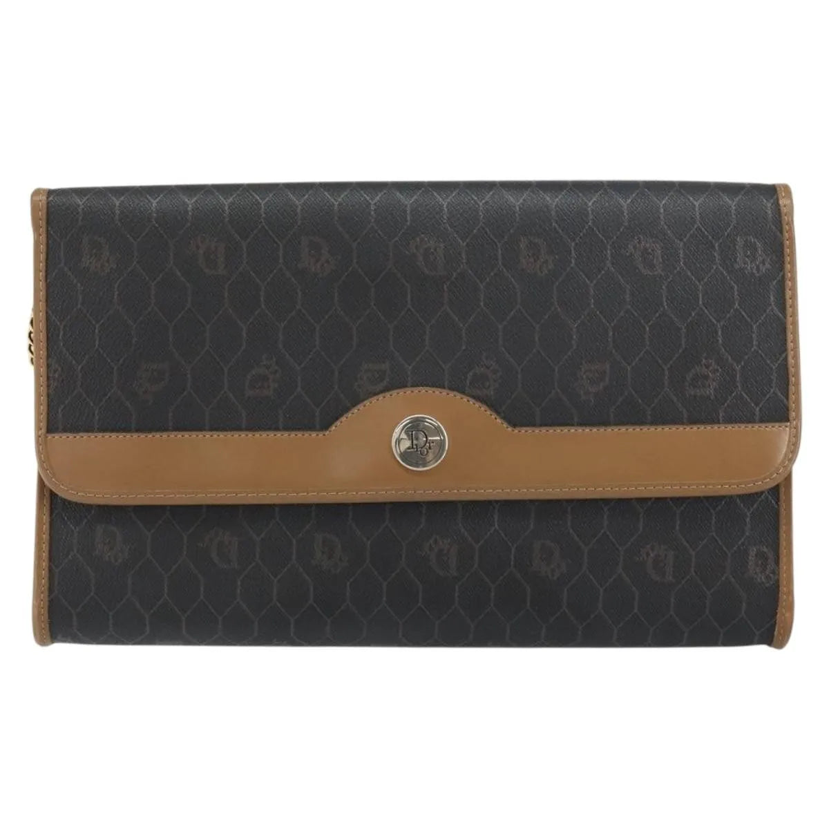 Christian Dior Vintage Honeycomb Chain Canvas Black Canvas Shoulder Bag Bag (Pre-Owned)