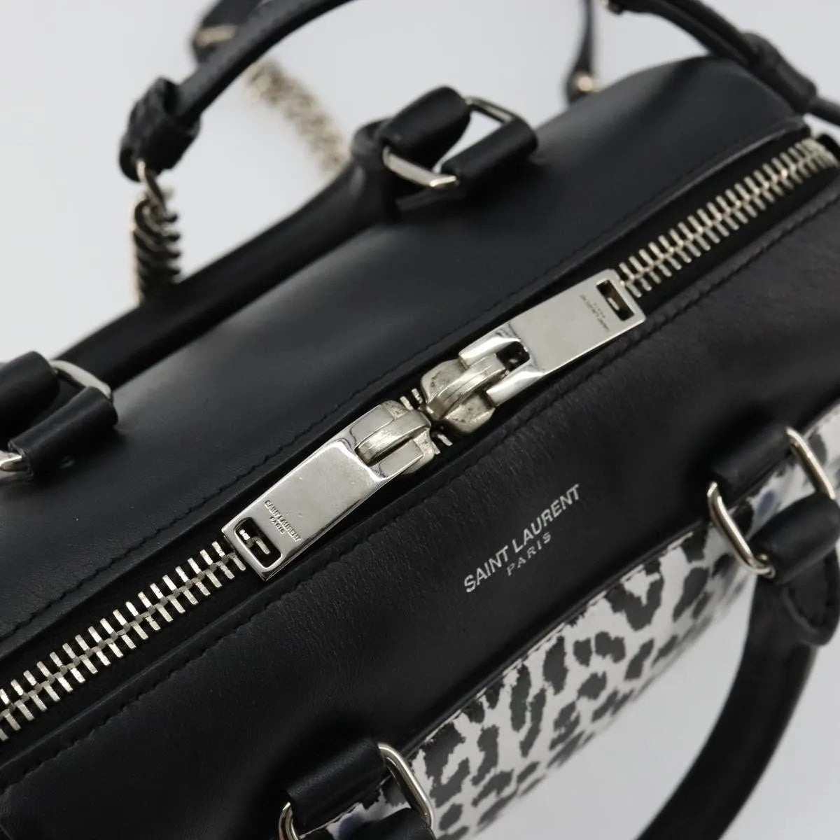 Saint Laurent Classic Baby Duffle Printed Leather Black Leather Handbag (Pre-Owned)