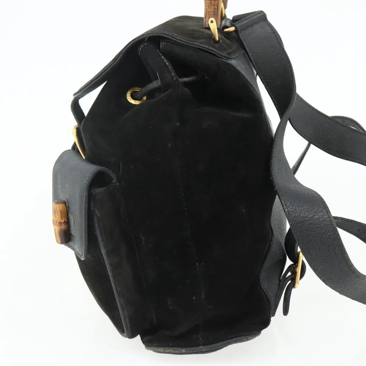 Gucci Vintage Bamboo Suede Black Suede Backpack Bag (Pre-Owned)