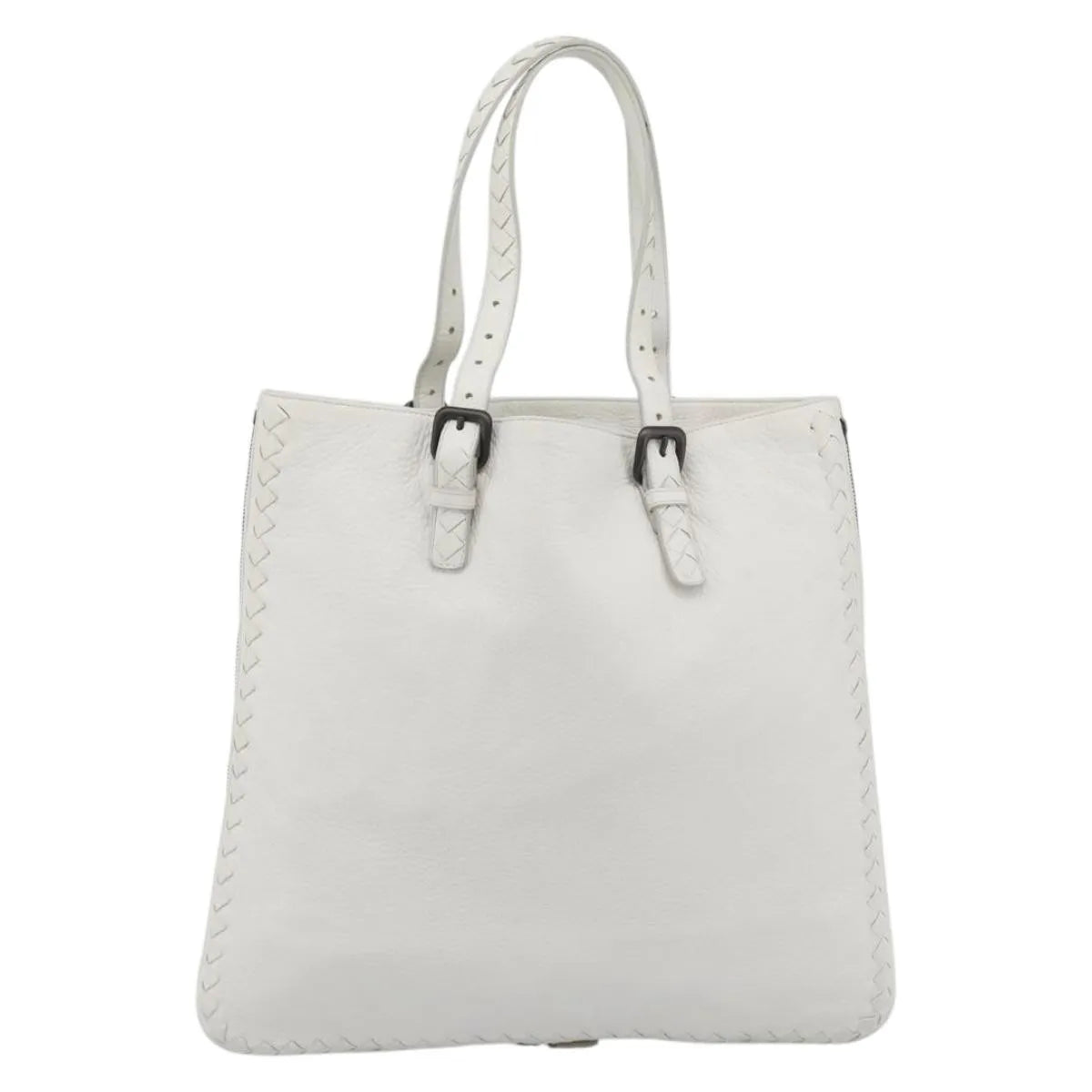 Bottega Veneta Belted Tote Intrecciato Nappa White Leather Tote Bag Bag (Pre-Owned)