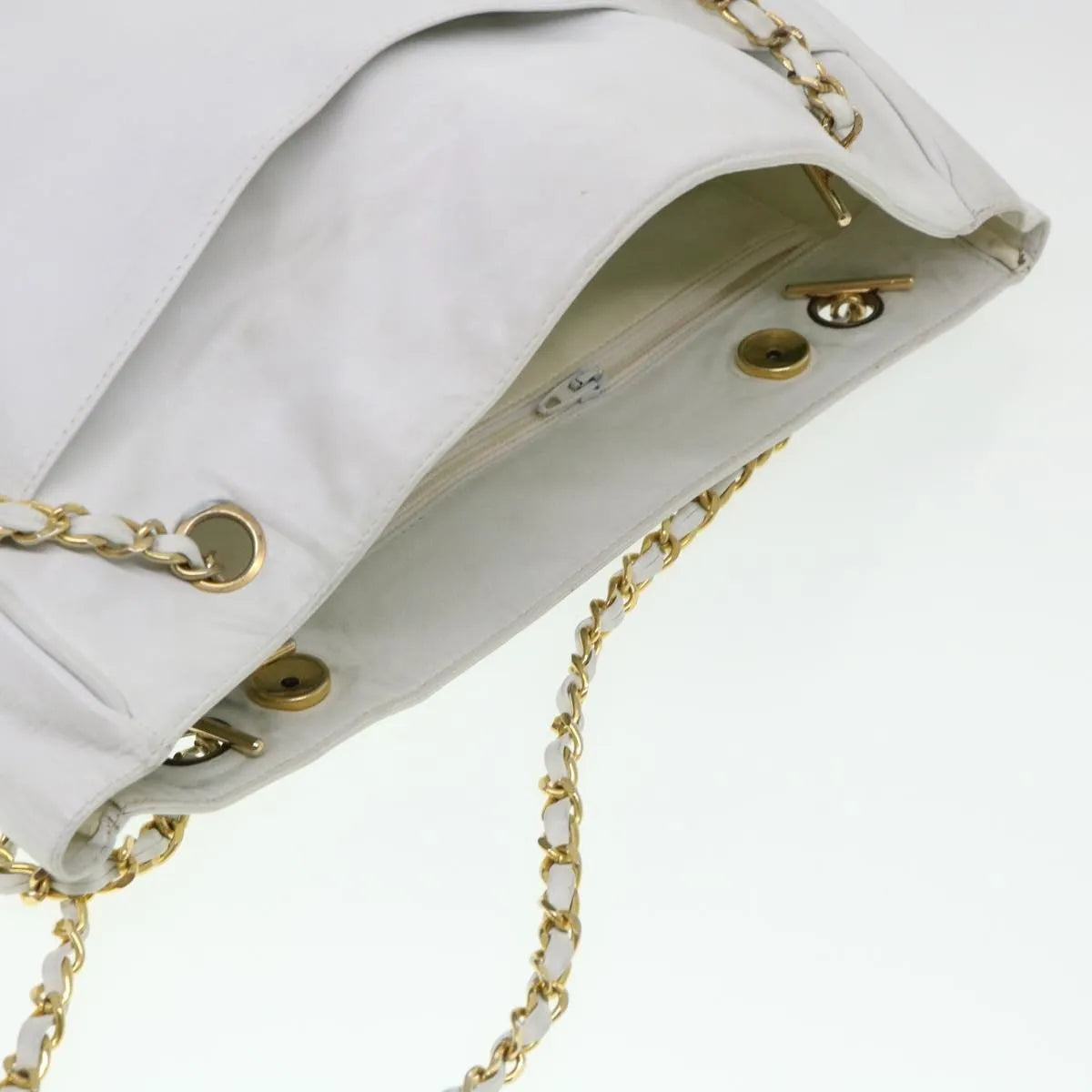 Chanel Vintage Shopping Tote Lambskin White Leather Shoulder Bag Bag (Pre-Owned)
