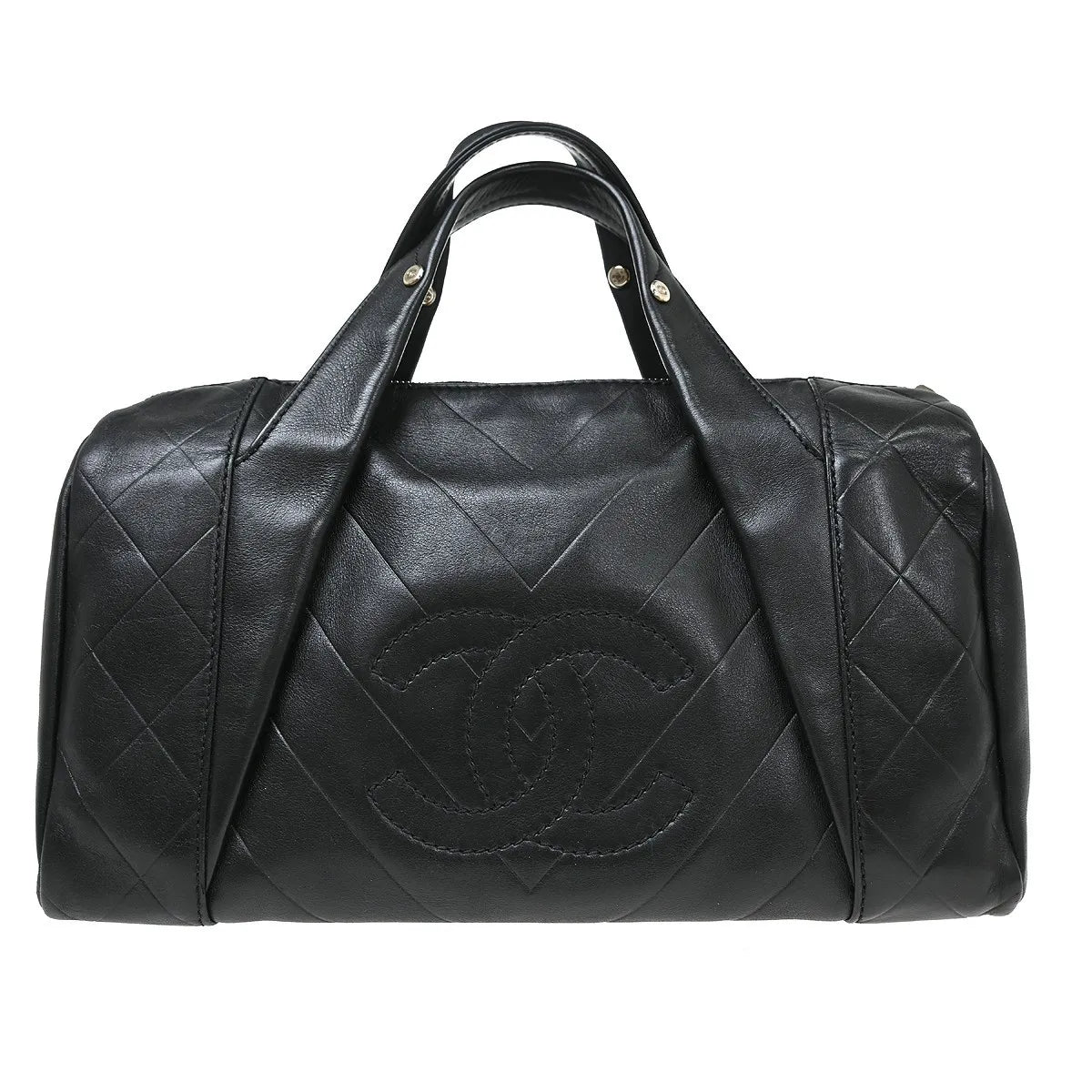 Chanel All Day Long Bowler Chevron Leather Black Leather Tote Bag Bag (Pre-Owned)