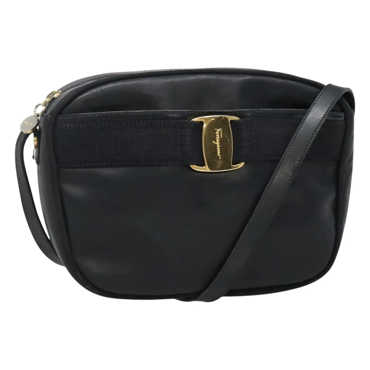 Salvatore Ferragamo Vara Bow Camera Leather Navy Leather Shoulder Bag Bag (Pre-Owned)