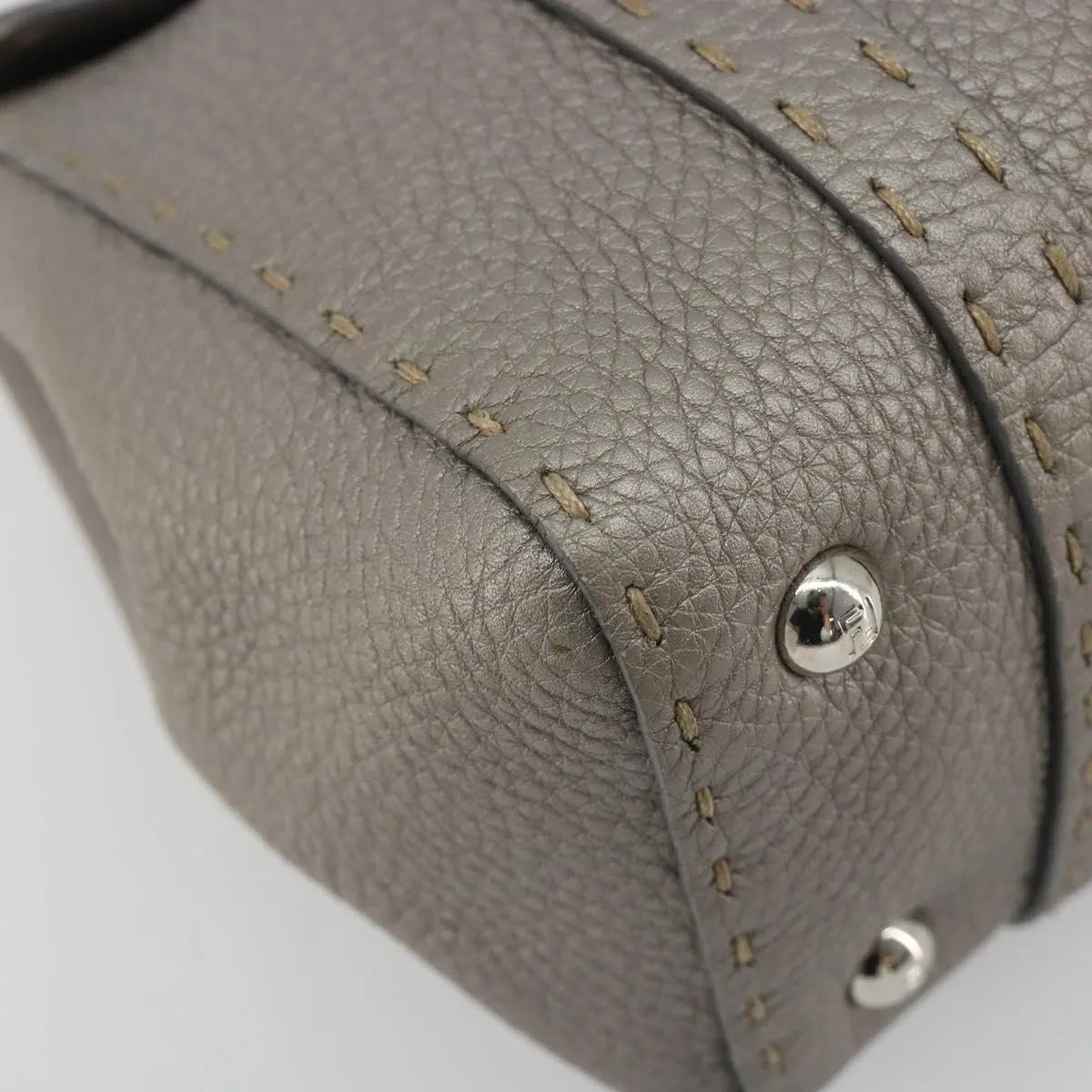 Fendi Selleria Linda Satchel Pebbled Leather Gray Leather Handbag (Pre-Owned)