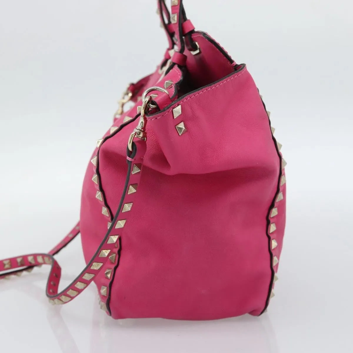 Valentino Garavani Rockstud Tote Textured Leather Pink Leather Tote Bag Bag (Pre-Owned)