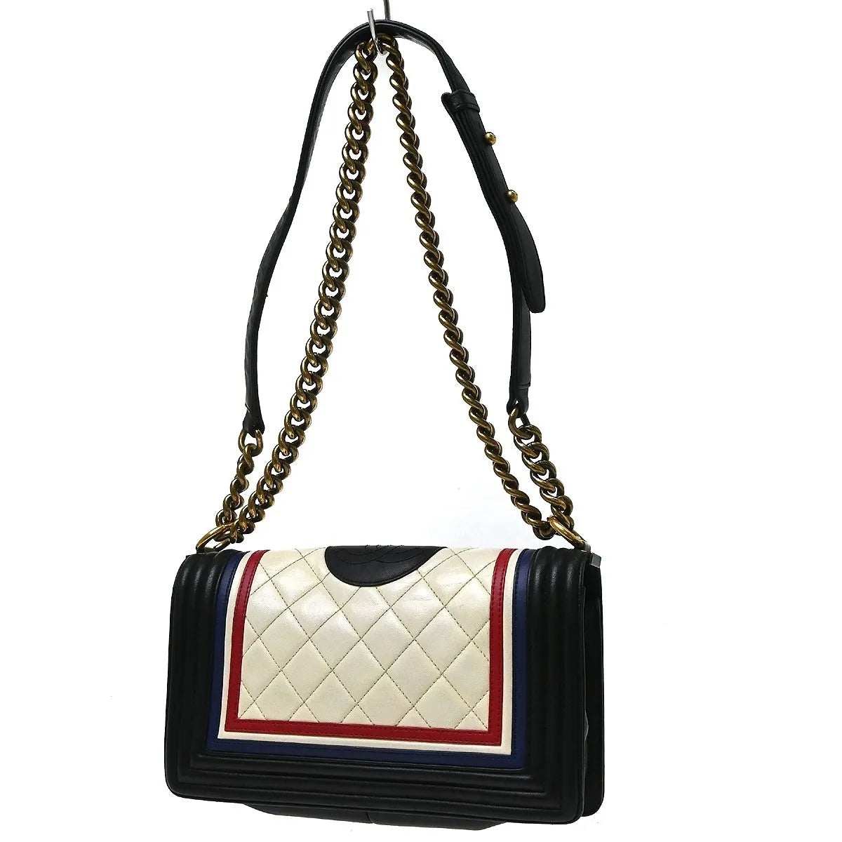 Chanel Crest Boy Flap Quilted Lambskin White Leather Shoulder Bag Bag (Pre-Owned)
