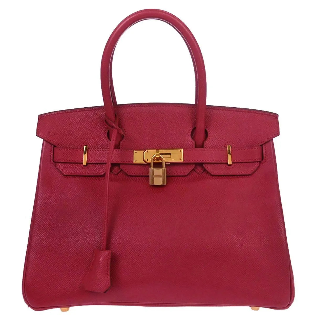 Hermes Birkin Handbag Red Courchevel With Gold Hardware Red Leather Handbag (Pre-Owned)