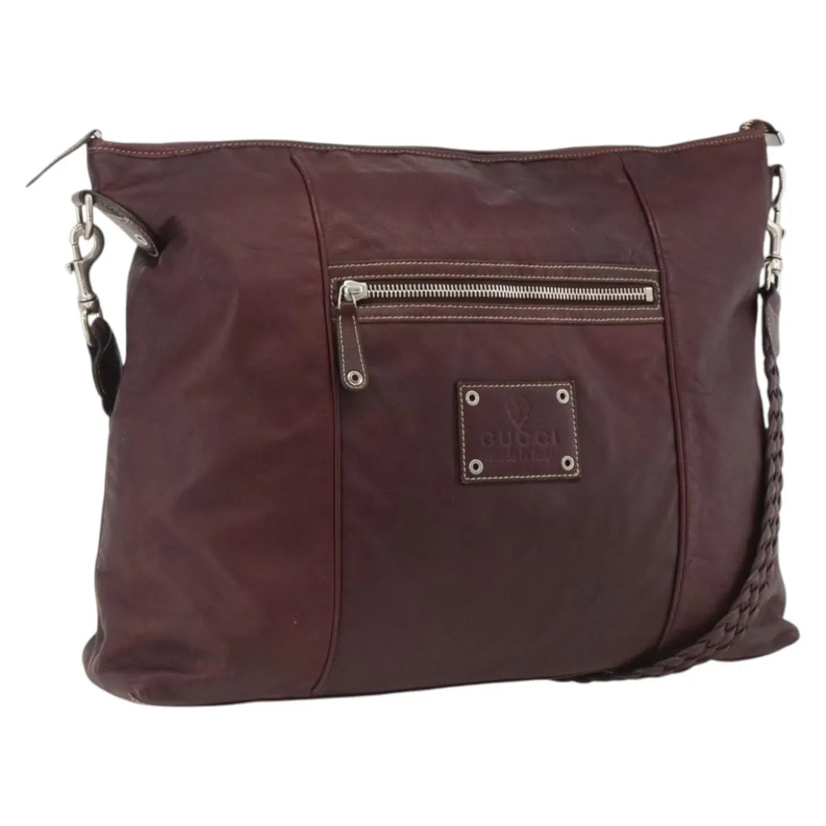 Gucci Logo Crest Messenger Leather Burgundy Leather Shoulder Bag Bag (Pre-Owned)