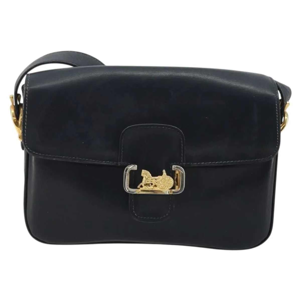 Celine Horse Carriage Leather Black Leather Shoulder Bag Bag (Pre-Owned)