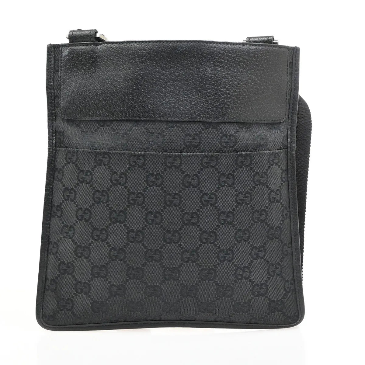 Gucci Vintage Flat Messenger Gg Canvas And Leather Black Canvas Shoulder Bag Bag (Pre-Owned)