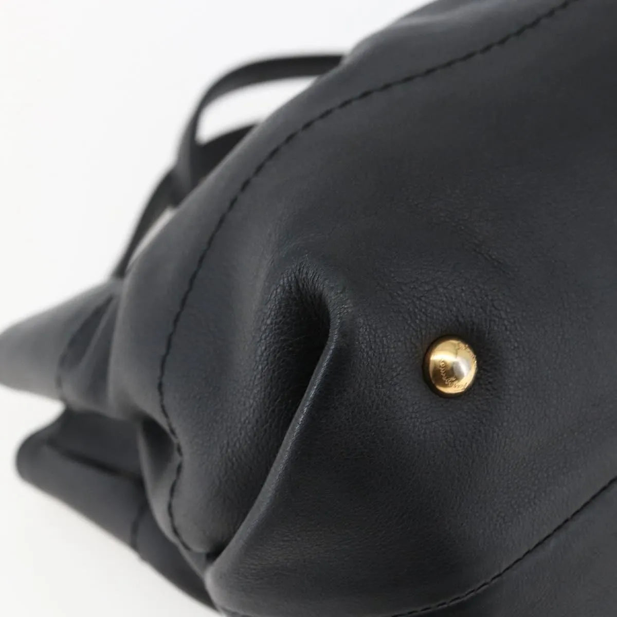 Salvatore Ferragamo W Chain Tote Leather Black Leather Handbag (Pre-Owned)