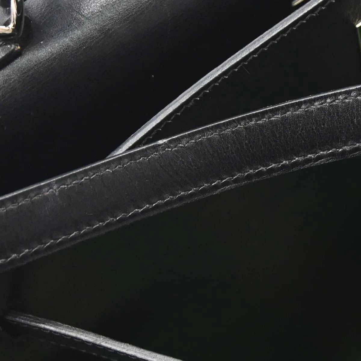 Hermes Kelly Handbag Black Box Calf With Palladium Hardware Black Leather Handbag (Pre-Owned)