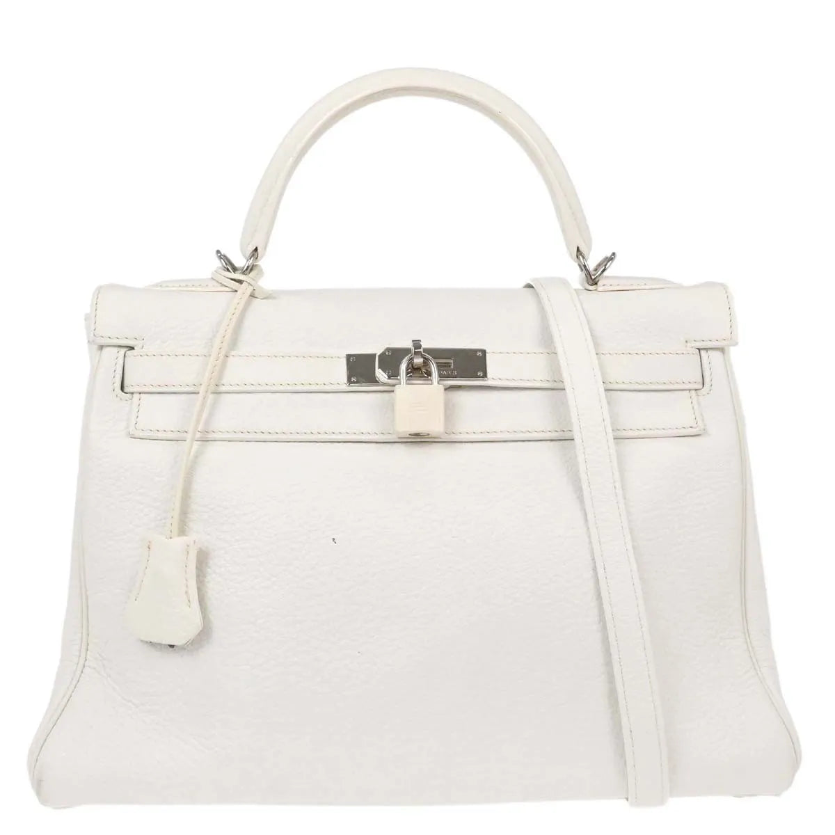 Hermes Kelly Retourne Clémence Taurillon White Leather Handbag (Pre-Owned)