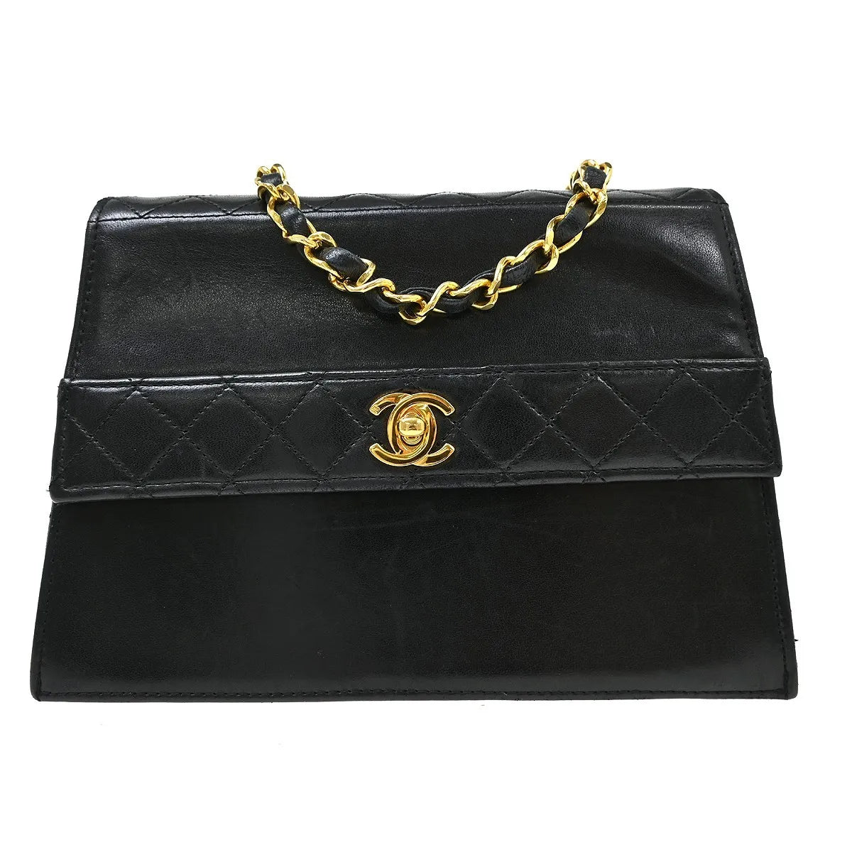 Chanel Vintage Trapezoid Cc Flap Lambskin Black Leather Shoulder Bag Bag (Pre-Owned)