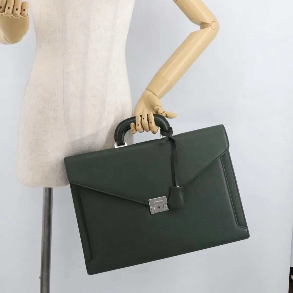 Burberry Briefcase Leather Green Leather Briefcase Bag (Pre-Owned)