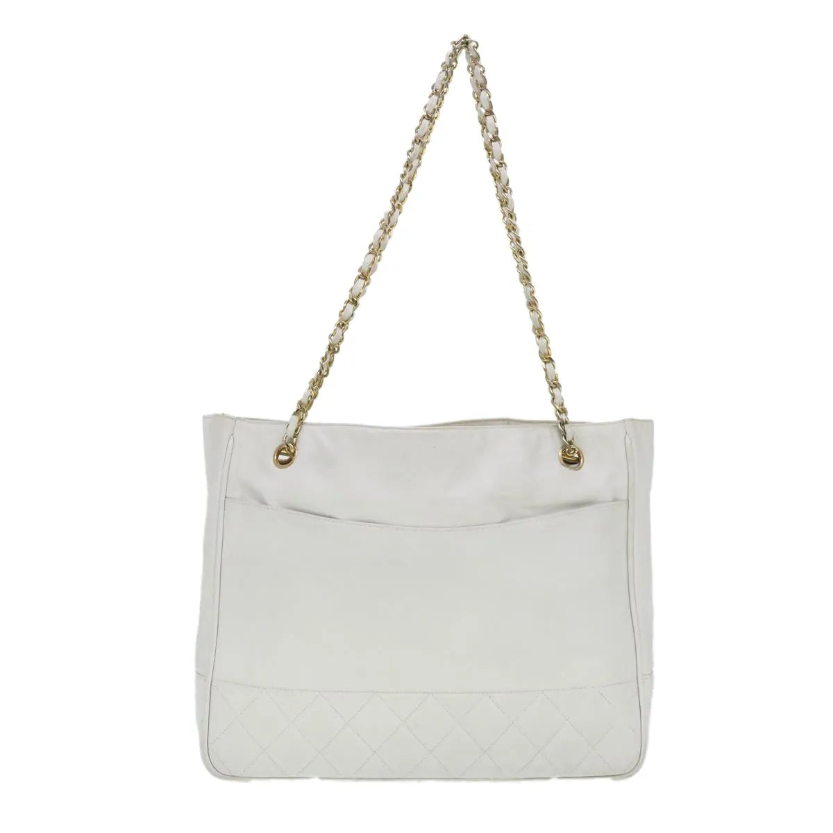 Chanel Vintage Shopping Tote Lambskin White Leather Shoulder Bag Bag (Pre-Owned)