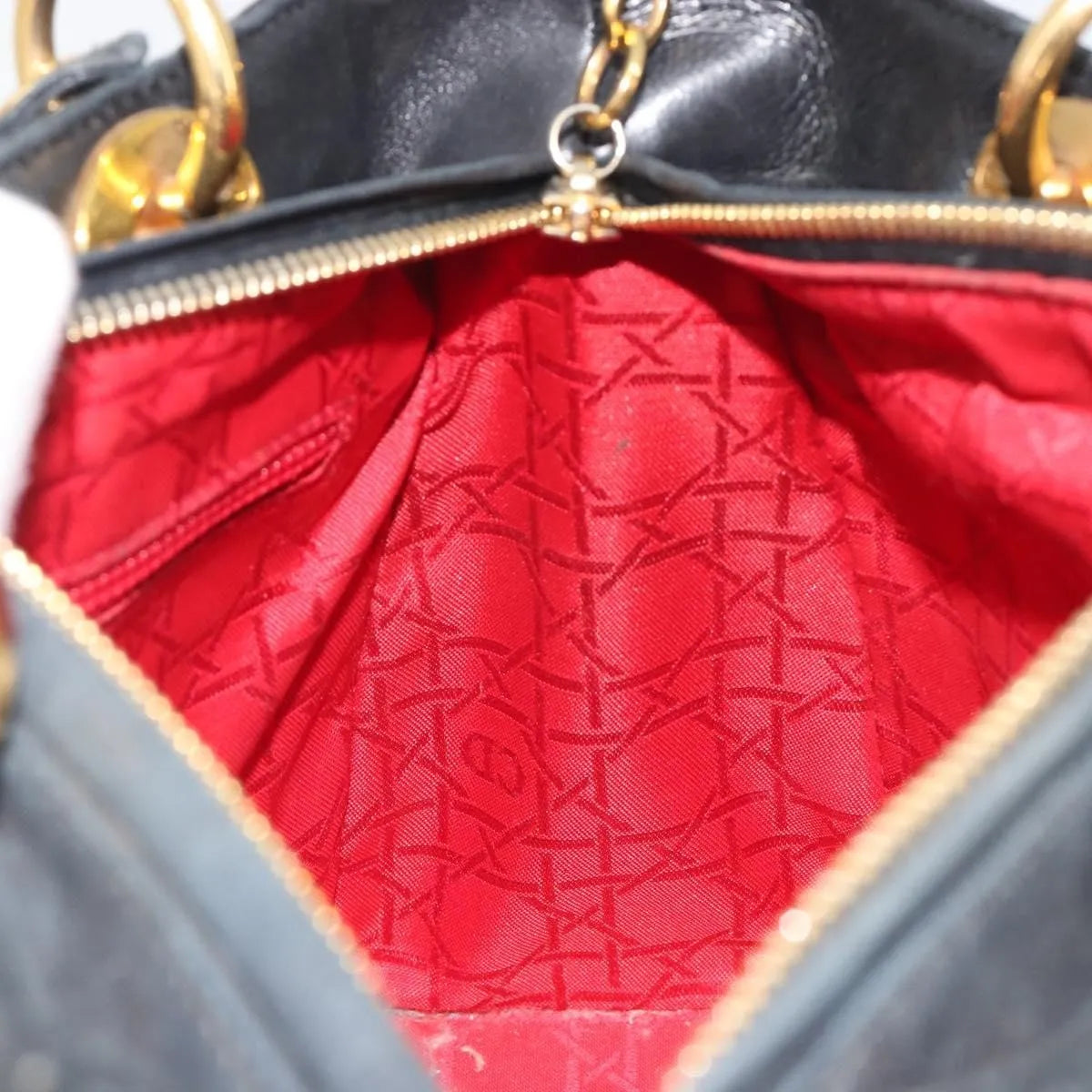 Christian Dior Vintage Lady Dior Cannage Quilt Lambskin Black Leather Handbag (Pre-Owned)