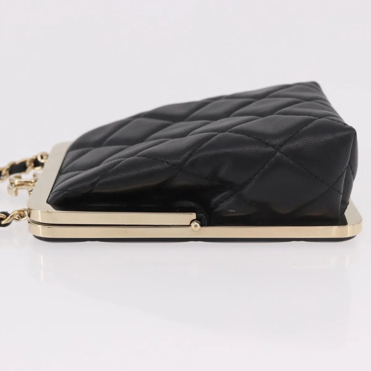 Chanel Cc Frame Clutch With Chain Quilted Lambskin And Plexiglass Black Leather Clutche & Pouche Bag (Pre-Owned)