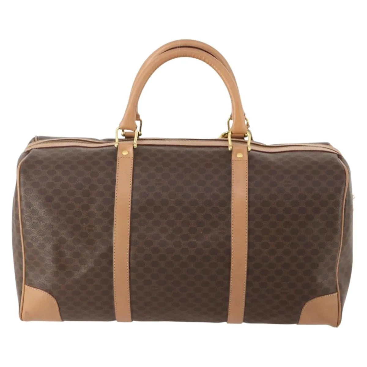 Celine Vintage Duffle Canvas And Leather Brown Canvas Travel Bag Bag (Pre-Owned)