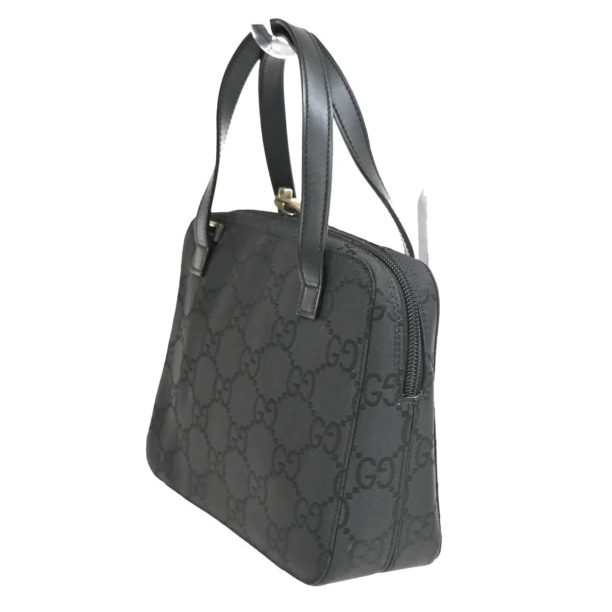 Gucci Zip Around Bowling Gg Canvas And White Leather Black Canvas Handbag (Pre-Owned)