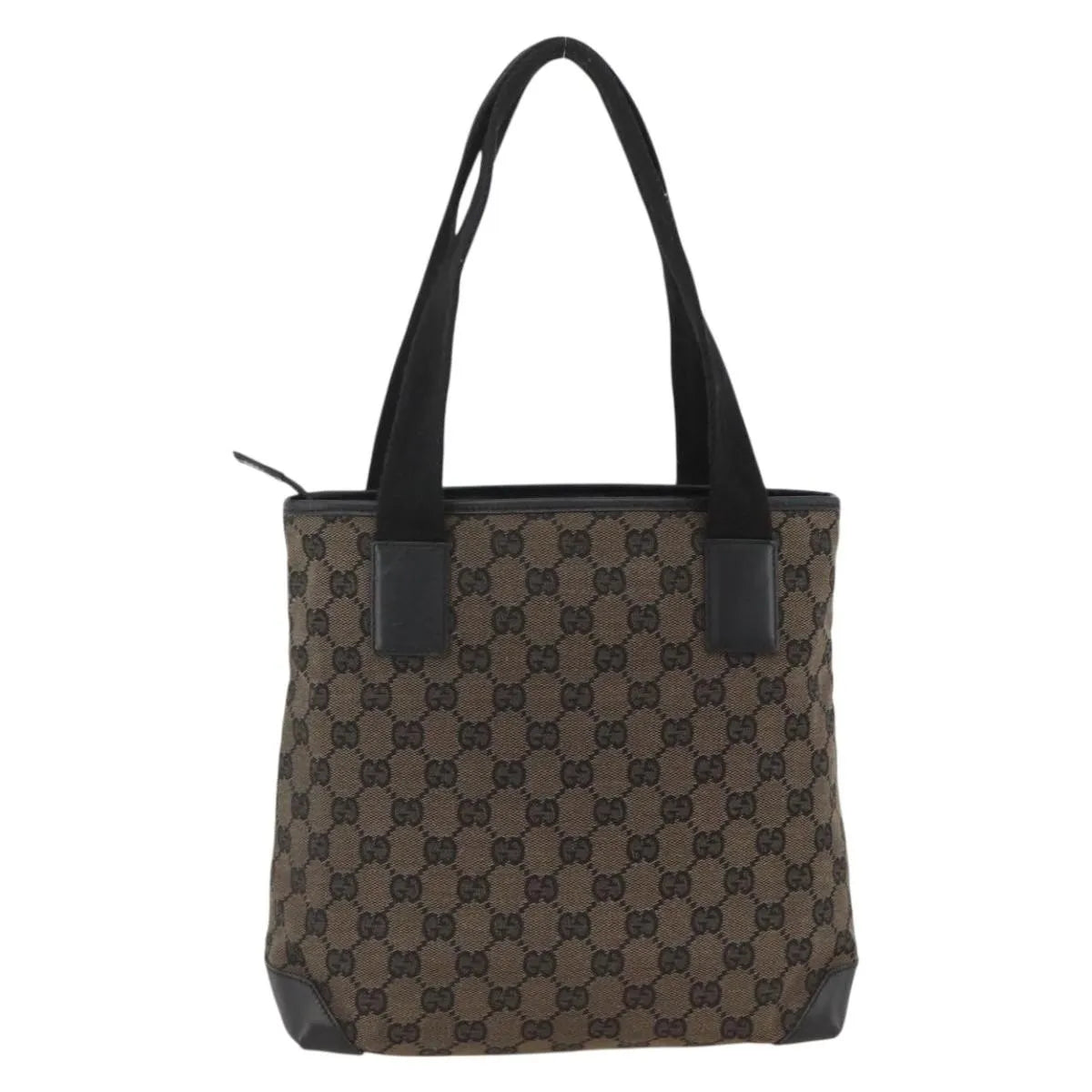 Gucci Vintage Front Pocket Tote Gg Coated Canvas With Leather Black Canvas Tote Bag Bag (Pre-Owned)