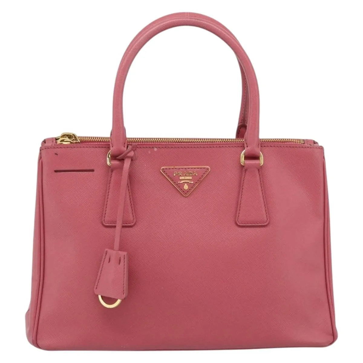Prada Galleria Double Zip Tote Saffiano Leather Pink Leather Handbag (Pre-Owned)