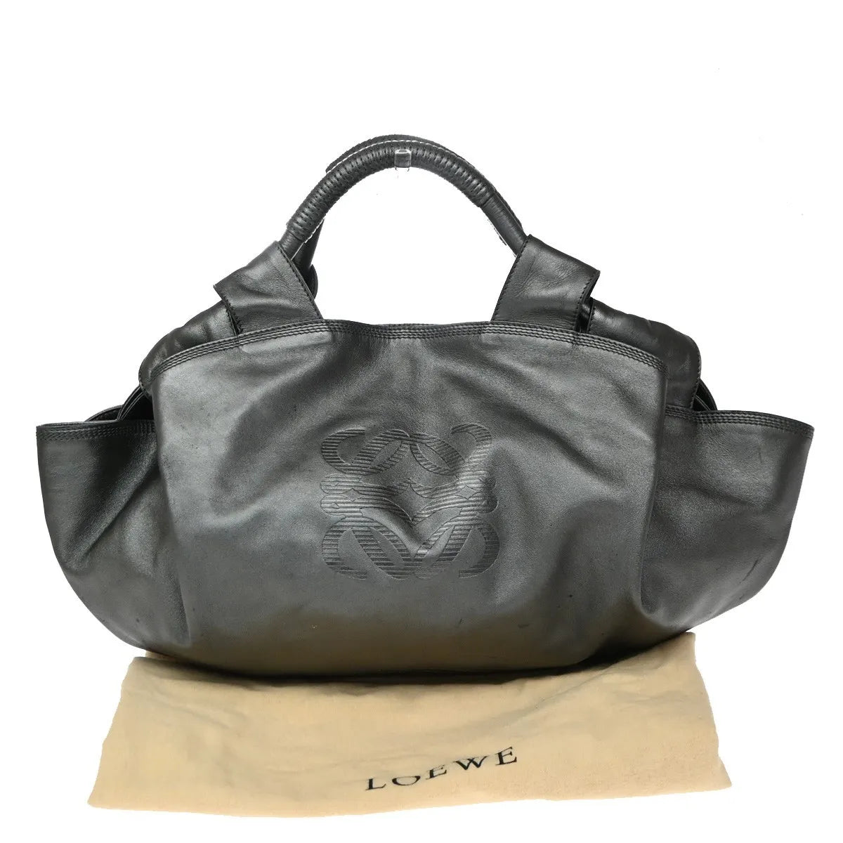 Loewe Anagram Logo Nappa Aire Hand Leather Gray Leather Handbag (Pre-Owned)