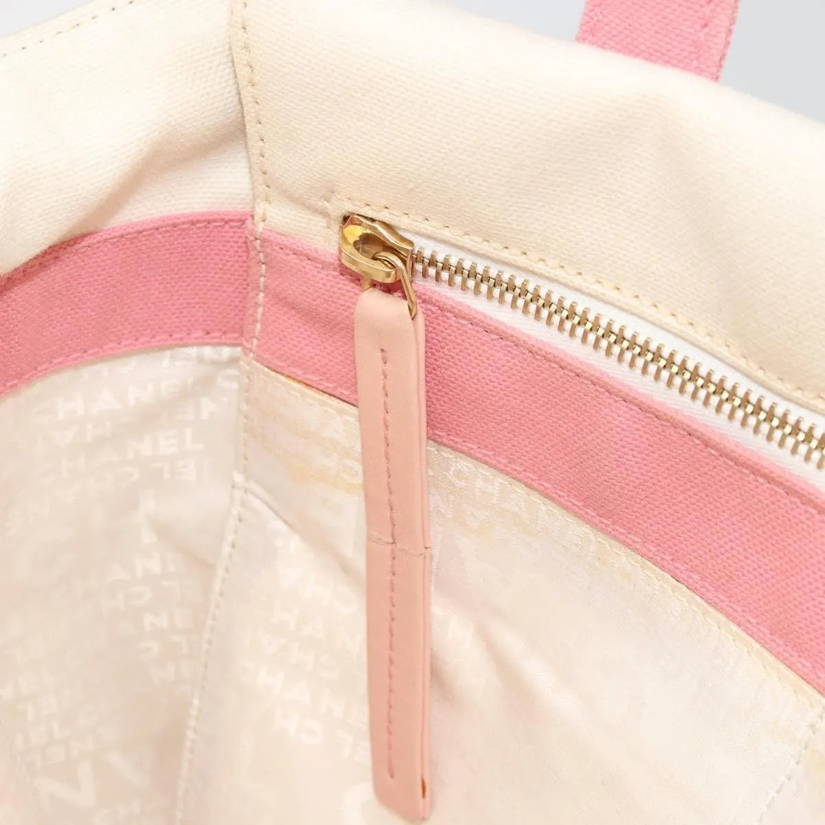 Chanel Vintage Cc Tote Canvas Beige Canvas Tote Bag Bag (Pre-Owned)