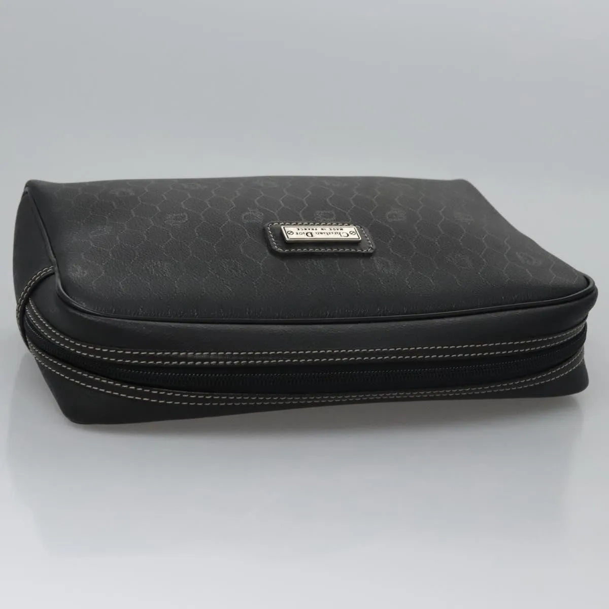 Christian Dior Vintage Honeycomb Zip Coated Canvas Black Canvas Clutche & Pouche Bag (Pre-Owned)