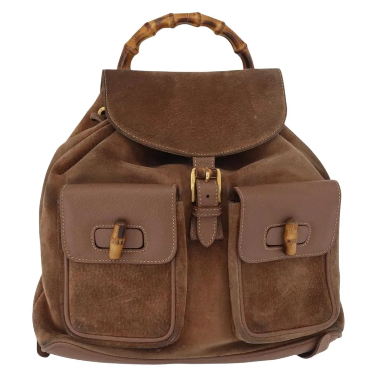 Gucci Vintage Bamboo Suede Brown Suede Backpack Bag (Pre-Owned)