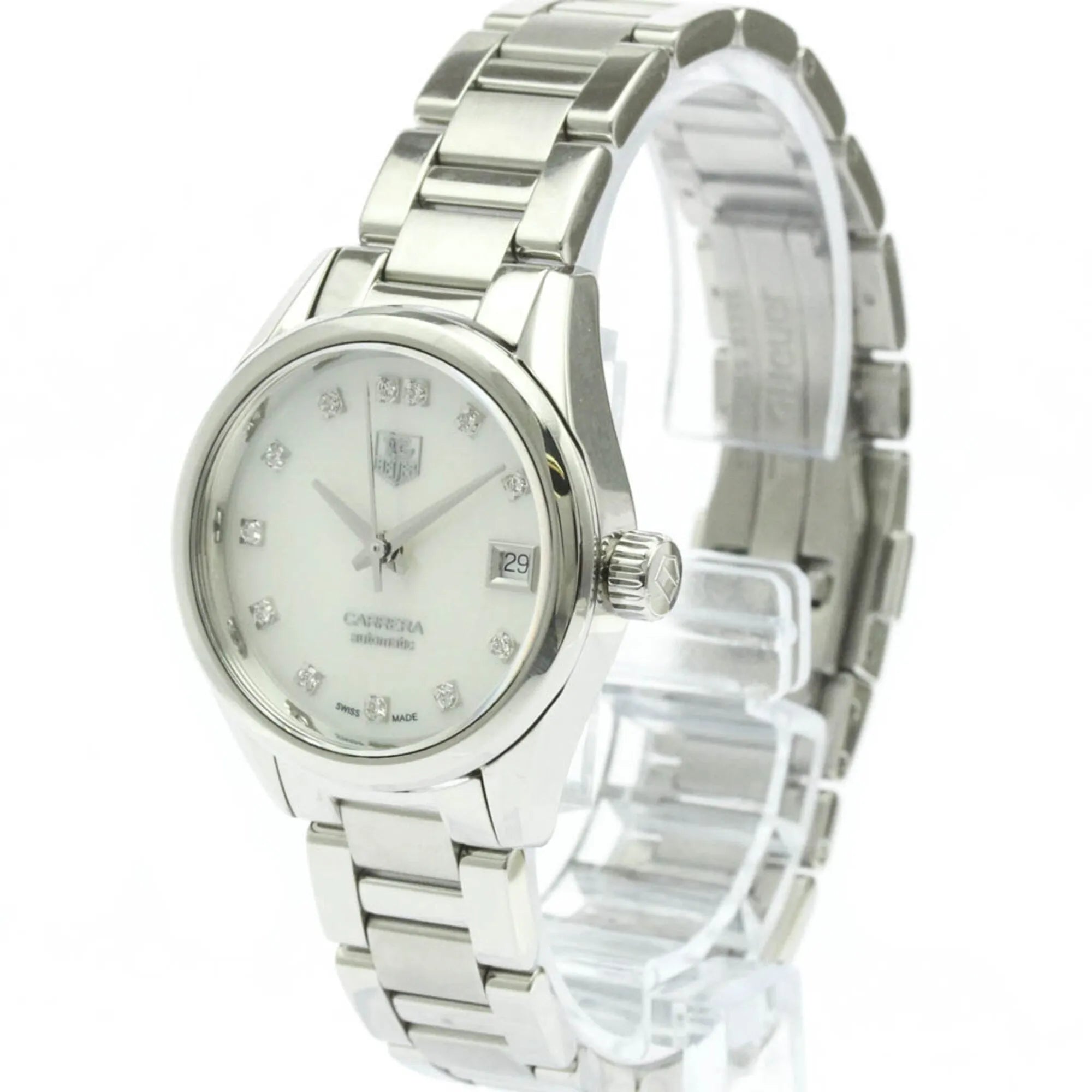Tag Heuer Carrera Calibre 9 Automatic Stainless Steel With Mother Of Pearl And Diamond Markers Watch (Pre-Owned)