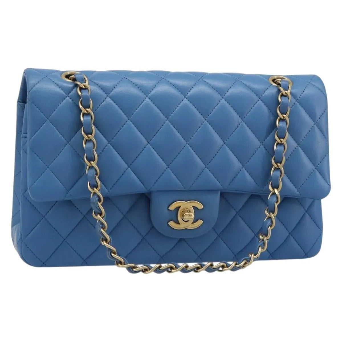 Chanel Matelassé Lambskin Leather Blue Leather Handbag (Pre-Owned)